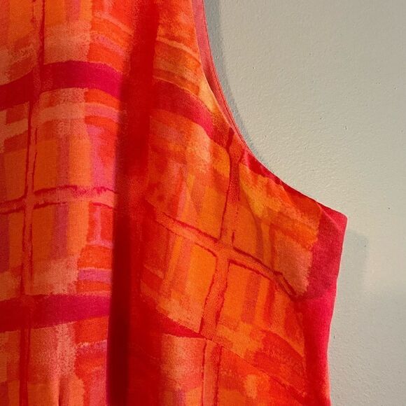 Vintage Rabbit Rabbit Rabbit Sleeveless Orange/Pink Abstract Sheath Dress | 14 - Picture 11 of 17